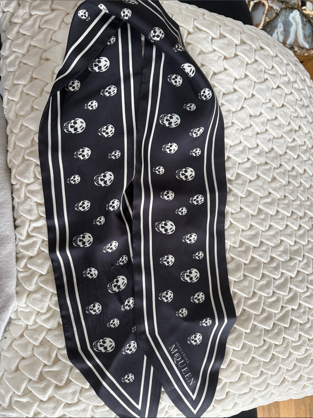 Alexander McQueen Black & White Skull Silk Twilly